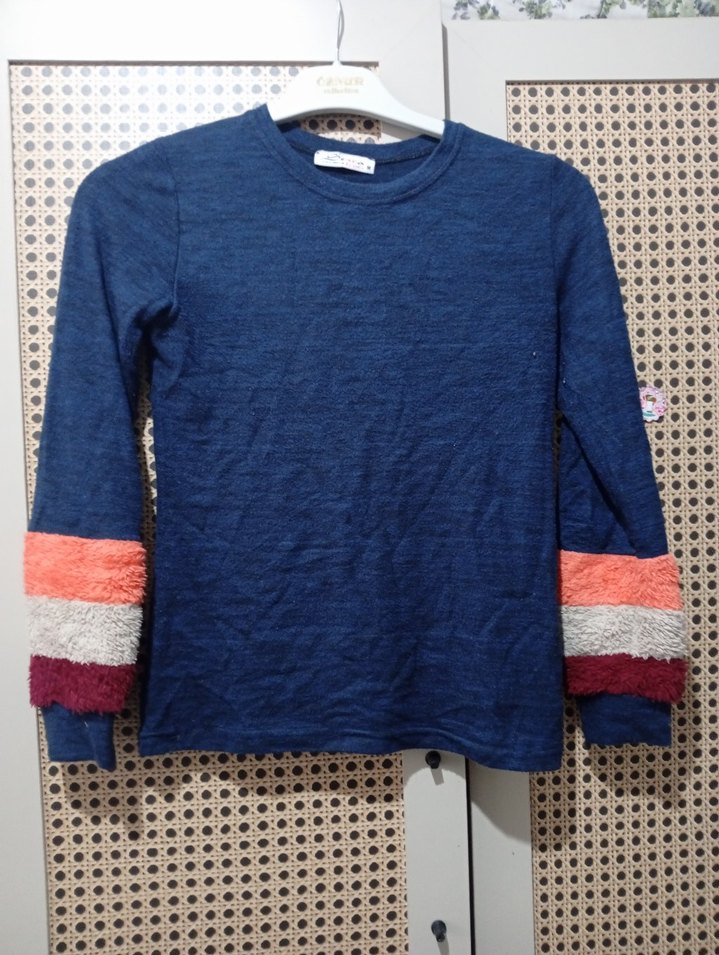 Kadın Uzun Kollu Örgü Mavi Sweatshirt - Görsel 2