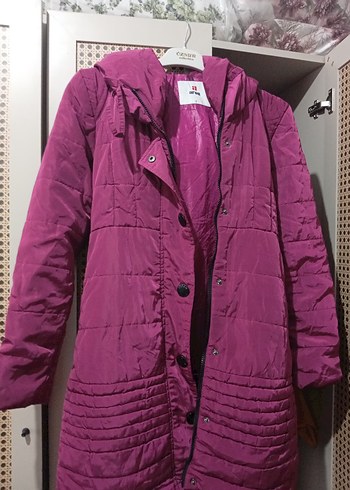 Düğmeli Mor Midi Kadın Mont - Görsel 2