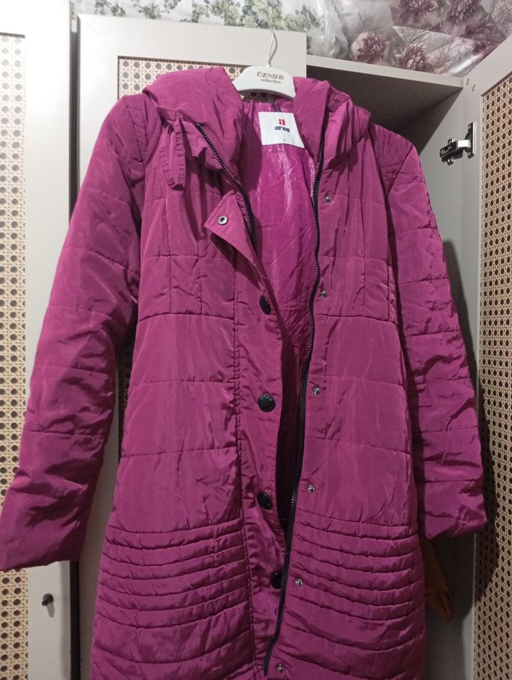 Düğmeli Mor Midi Kadın Mont - Görsel 2