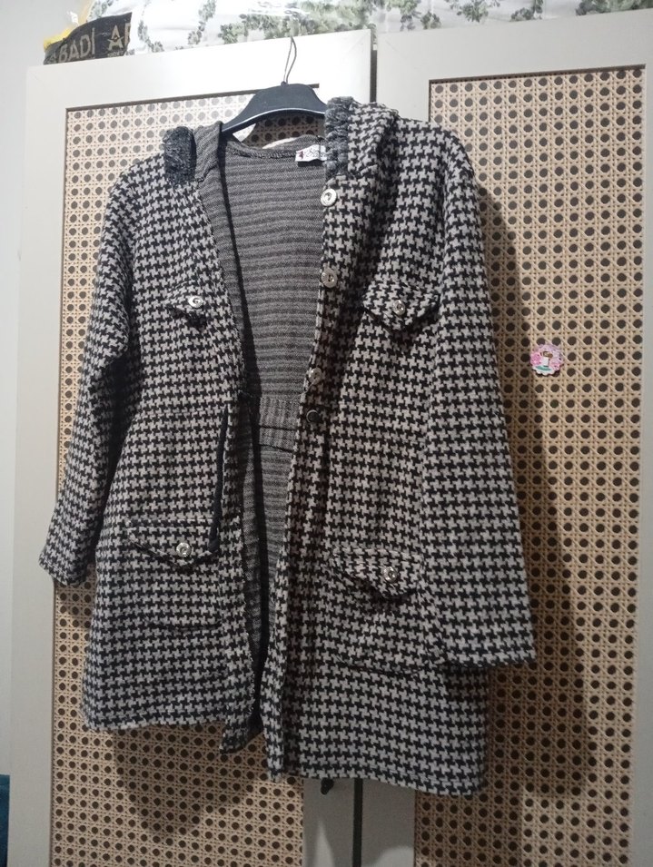 Düğmeli Gri Midi Kadın Kaban - Görsel 3