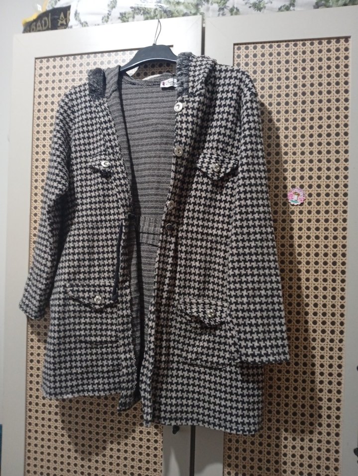 Düğmeli Gri Midi Kadın Kaban - Görsel 2