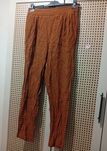 Kadın Kahverengi Keten Pilili Pantolon - Görsel 2