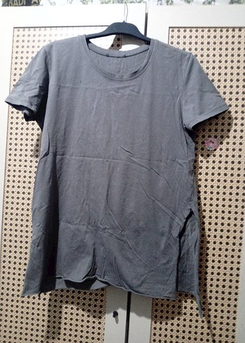 Gri Keten Kadın Tişört - Görsel 2