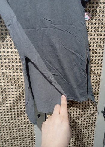 Gri Keten Kadın Tişört - Görsel 3