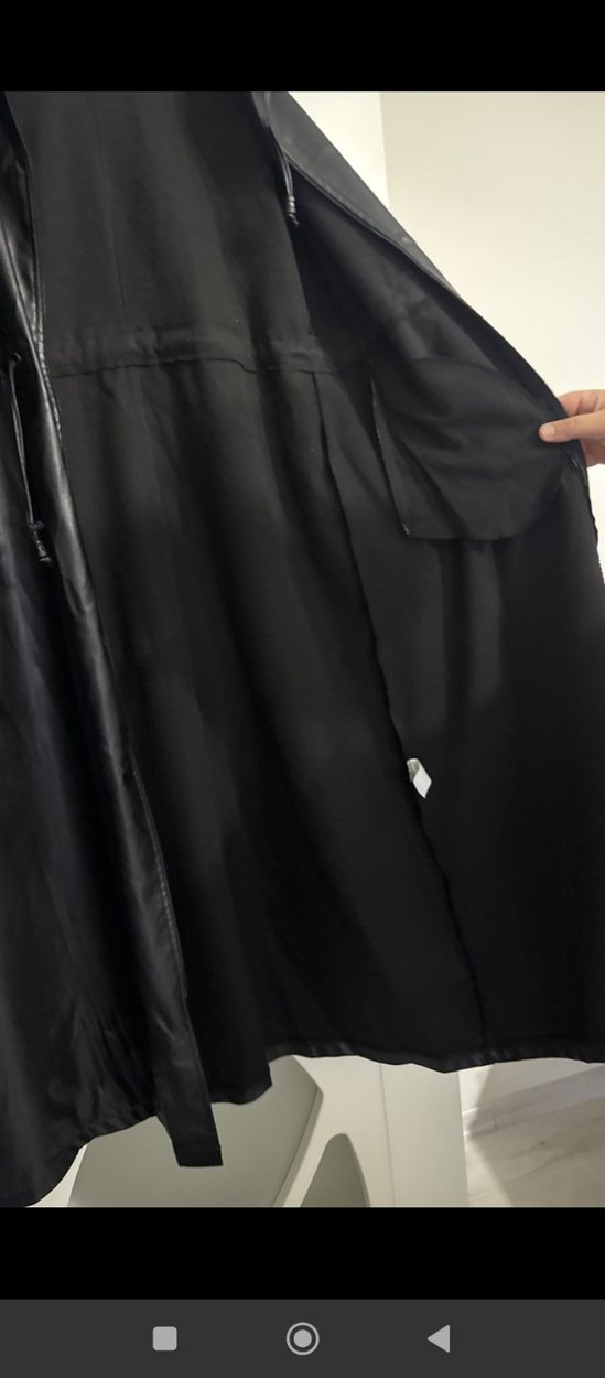 Siyah  Uzun Deri Kadın Kaban - Görsel 5