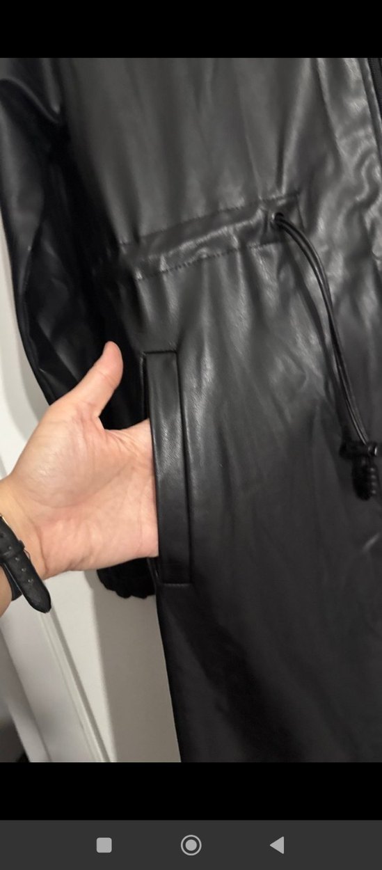 Siyah  Uzun Deri Kadın Kaban - Görsel 4