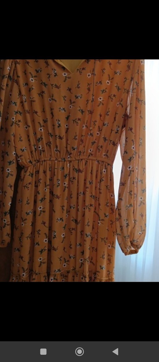 Bohem Uzun Kollu V Yakalı Bej Elbise - Görsel 3