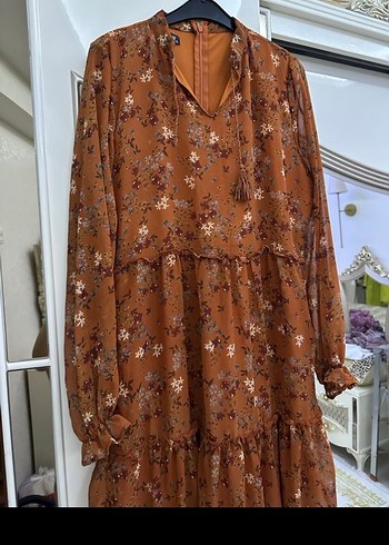 Uzun Kol Kahverengi Bohem Uzun Elbise - Görsel 7