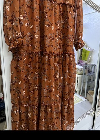 Uzun Kol Kahverengi Bohem Uzun Elbise - Görsel 2