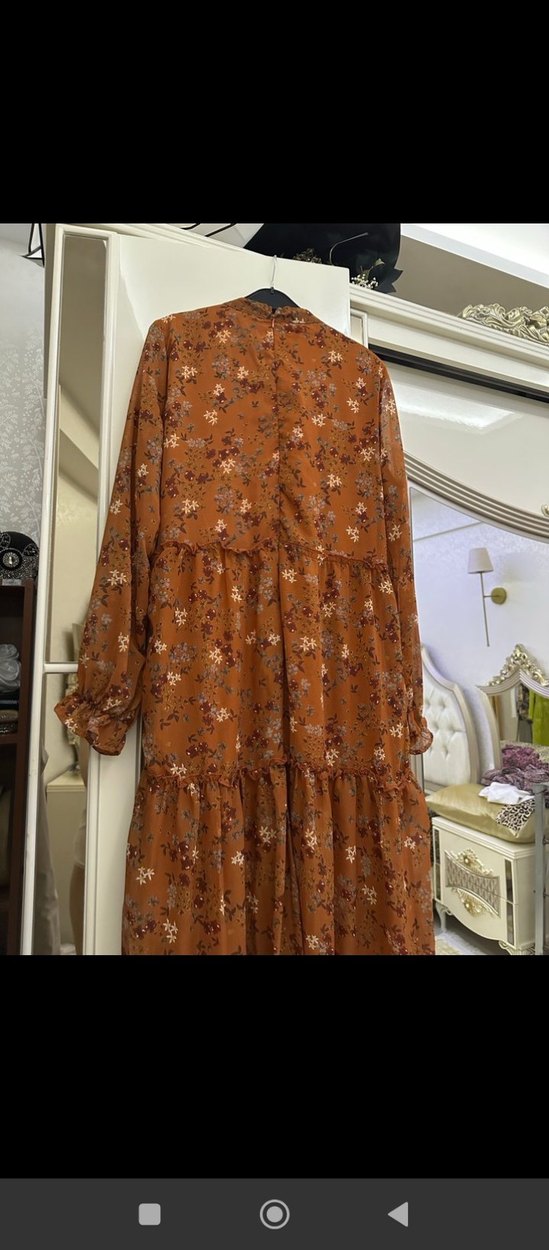 Uzun Kol Kahverengi Bohem Uzun Elbise - Görsel 4