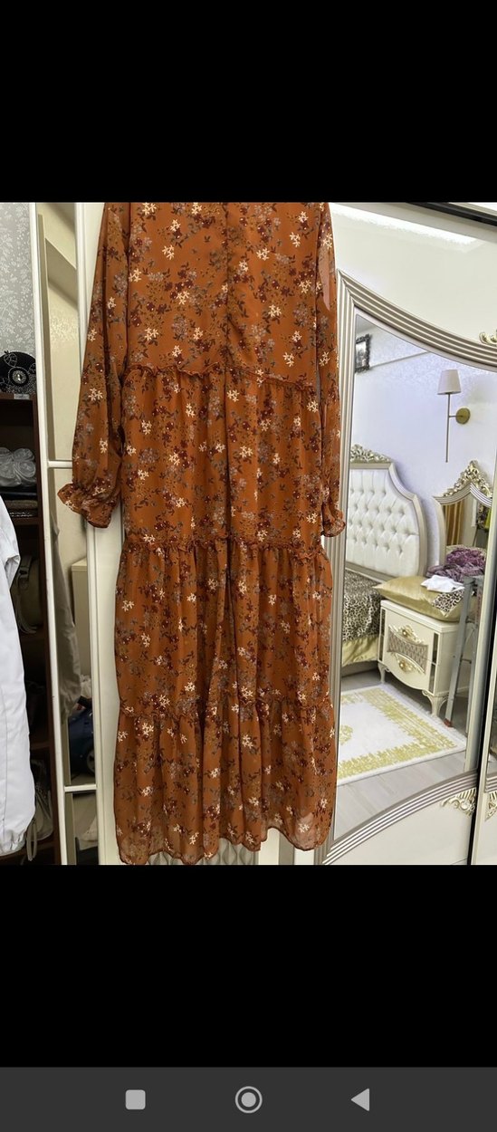 Uzun Kol Kahverengi Bohem Uzun Elbise - Görsel 5