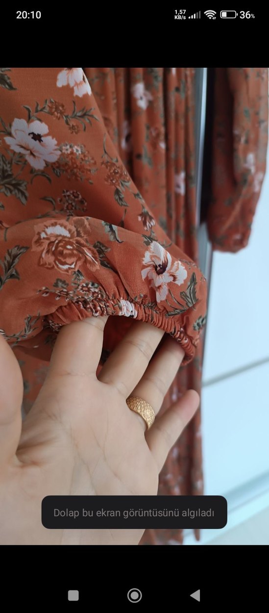 Bohem Çiçek Desenli Uzun Kollu Kahverengi Elbise - Görsel 3