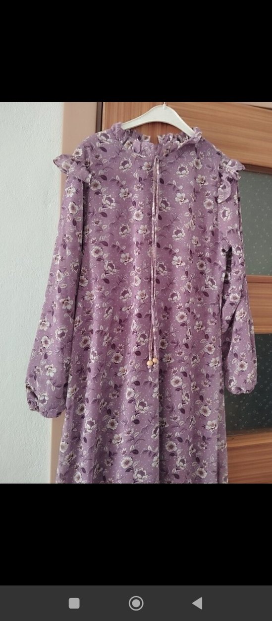 Mor Bağcıklı Uzun Bohem Elbise - Görsel 2