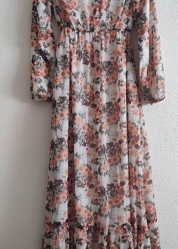 Uzun Kollu Bohem Çiçekli Uzun Elbise - Görsel 2