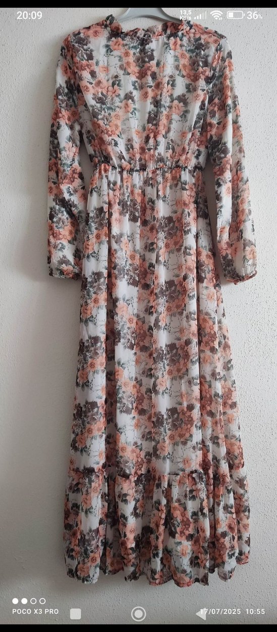 Uzun Kollu Bohem Çiçekli Uzun Elbise - Görsel 2