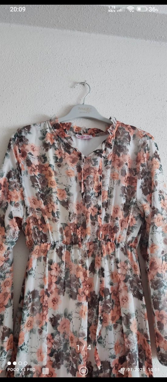 Uzun Kollu Bohem Çiçekli Uzun Elbise - Görsel 3