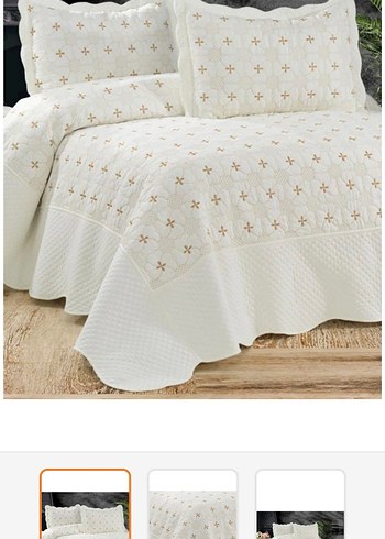 İşlemeli Bej renk Yatak Örtüsü - Görsel 4