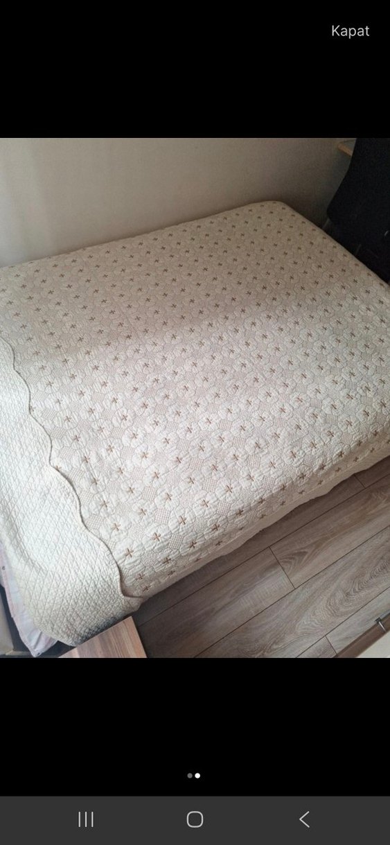 İşlemeli Bej renk Yatak Örtüsü - Görsel 5