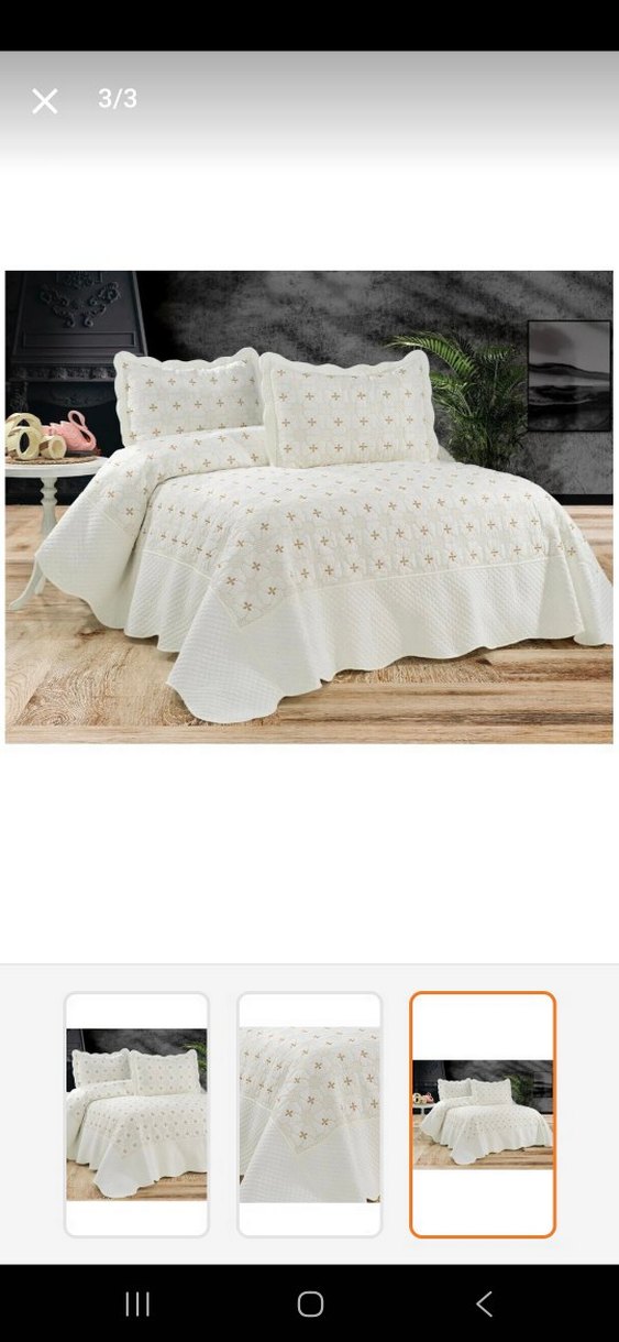 İşlemeli Bej renk Yatak Örtüsü - Görsel 2