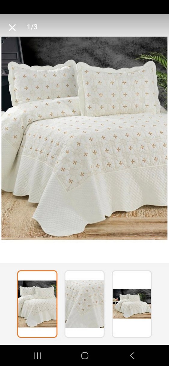 İşlemeli Bej renk Yatak Örtüsü - Görsel 4