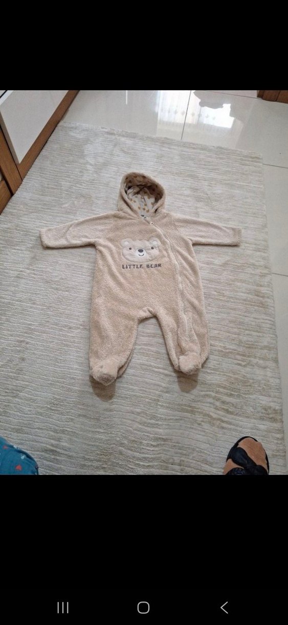 Kapüşonlu Erkek Bebek Peluş Tulum - Görsel 2