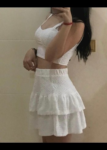 Diğer Dantel Detaylı Beyaz Mini Etek