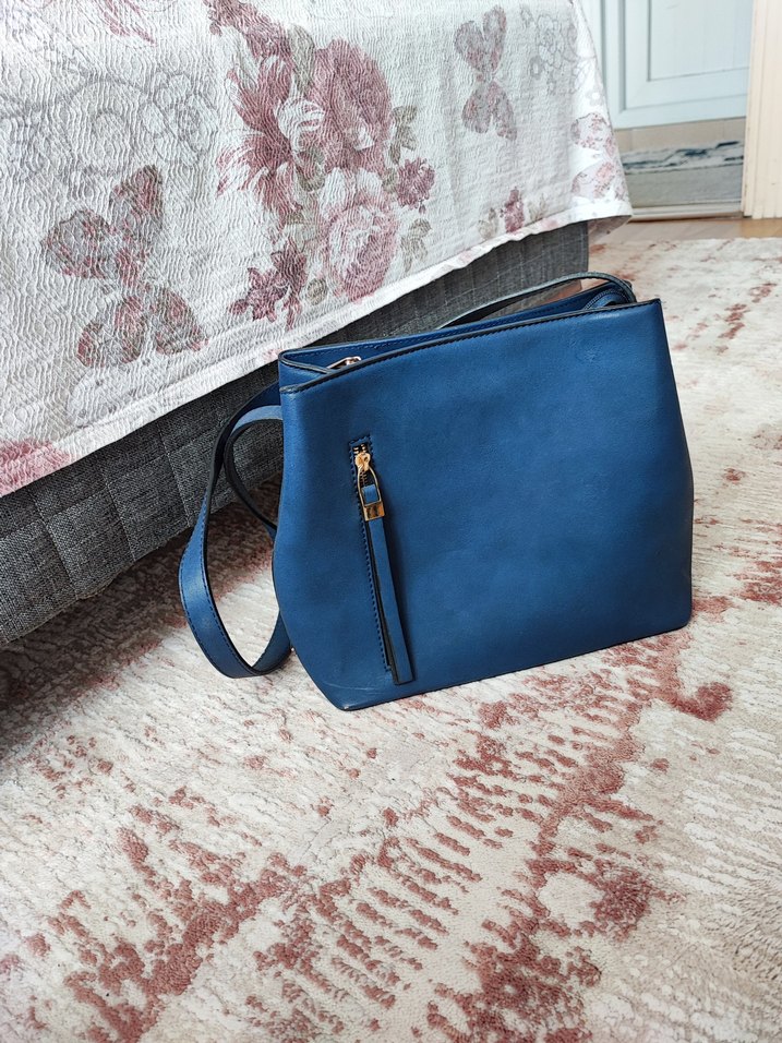 Mavi Deri Kadın Çanta - Görsel 2