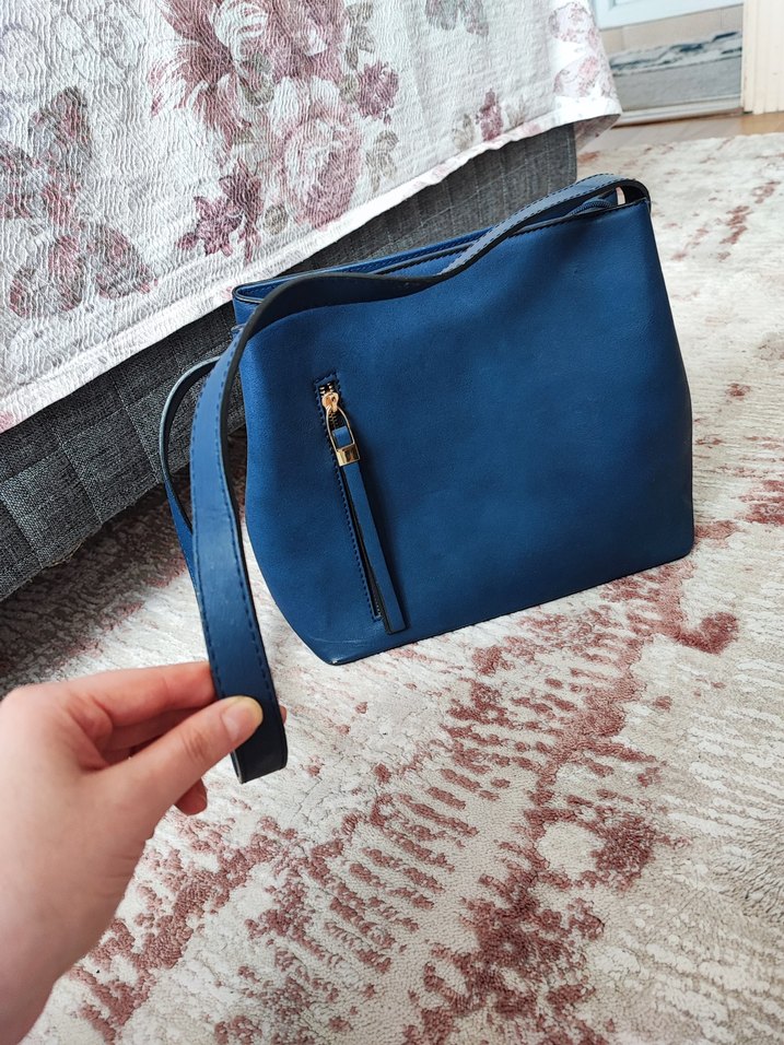 Mavi Deri Kadın Çanta - Görsel 3