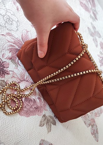 Kahverengi Zincir Detaylı Deri Kadın Çanta - Görsel 2