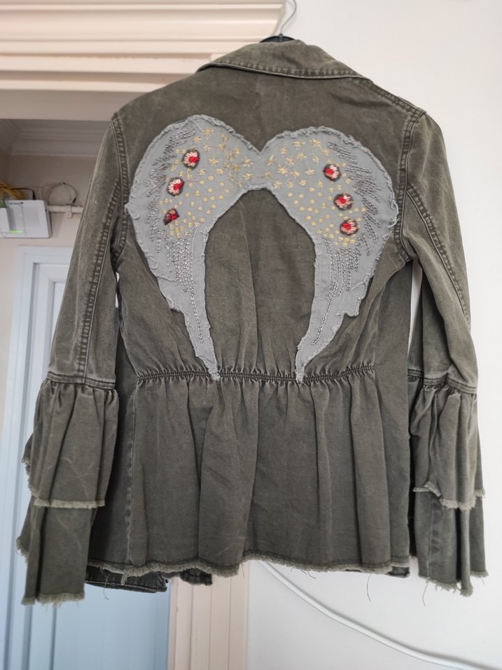 Gri Düğmeli Midi Denim Ceket - Görsel 5