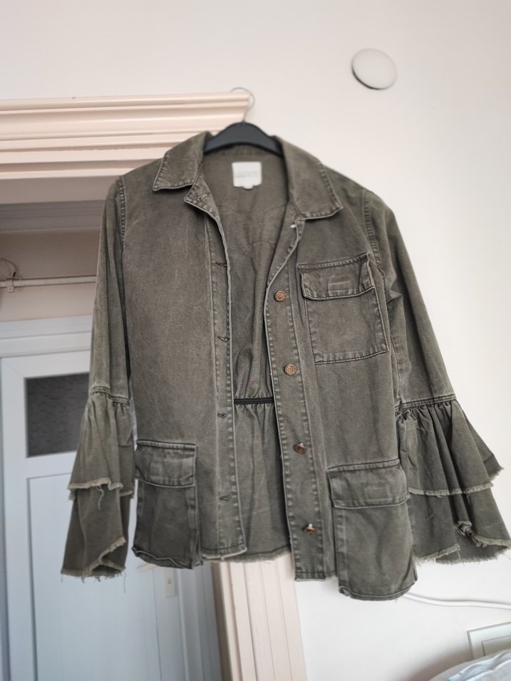 Gri Düğmeli Midi Denim Ceket - Görsel 2