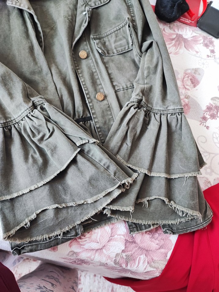 Gri Düğmeli Midi Denim Ceket - Görsel 4