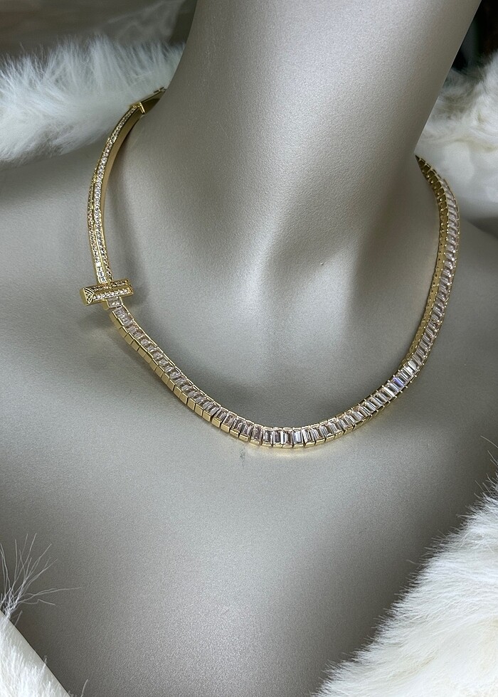 Zirkon taş kelepçe kolye - Görsel 2