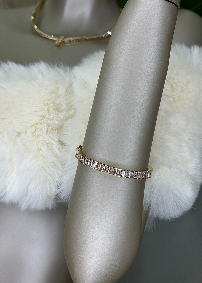 Zirkon taş Çelik kelepçe bileklik - Görsel 3