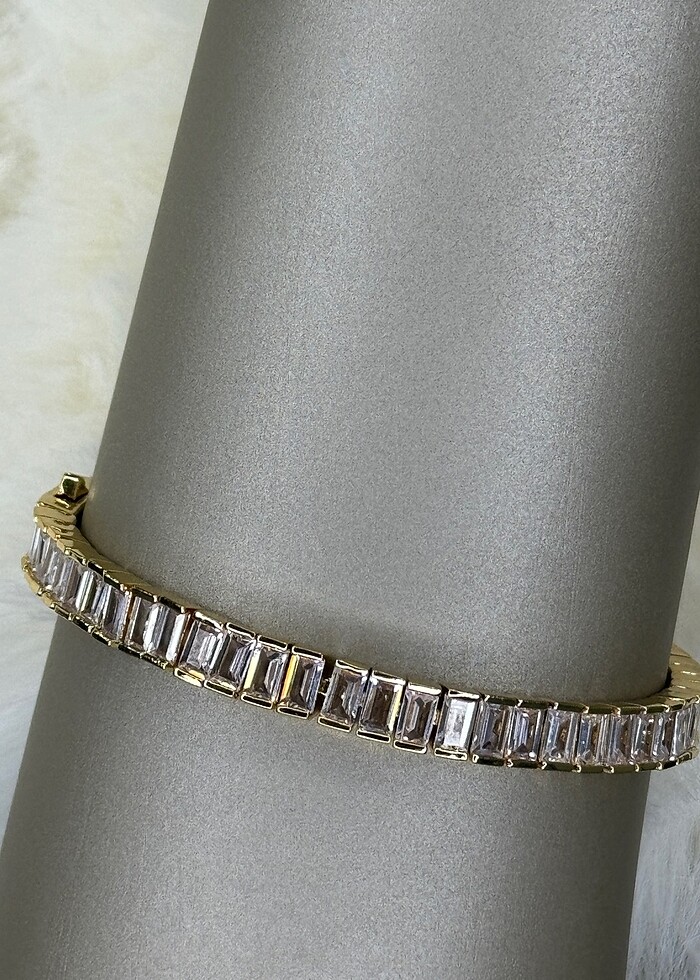 Zirkon taş Çelik kelepçe bileklik - Görsel 4