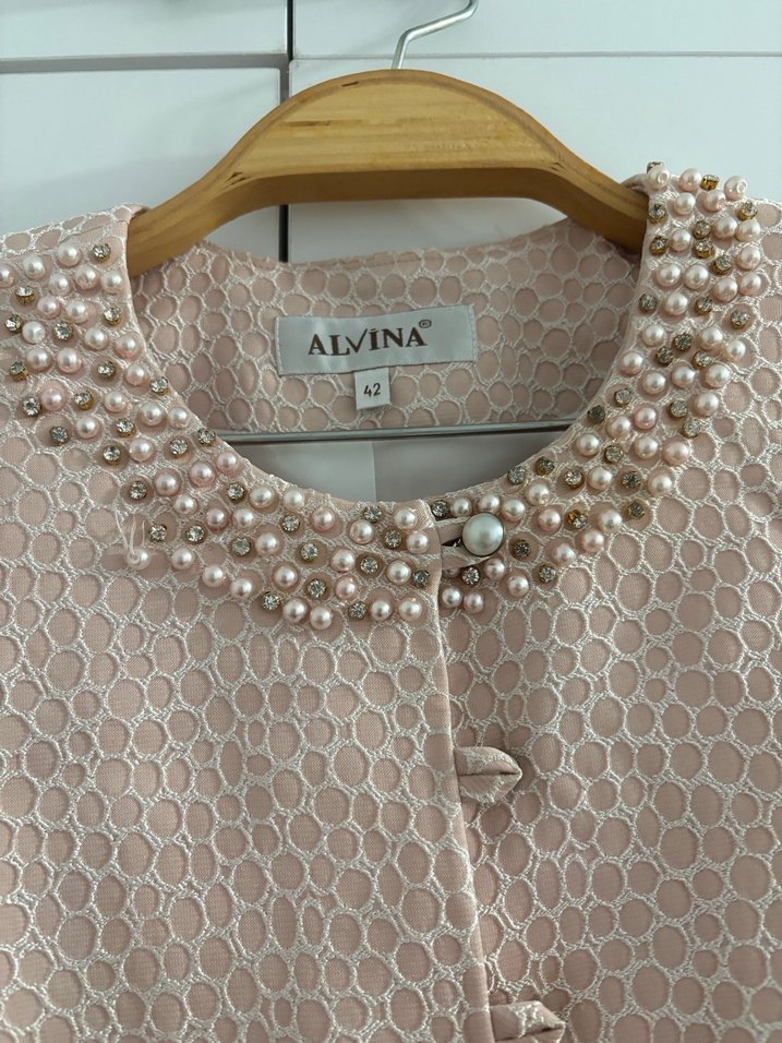 Alvina Pembe Jakarlı Uzun Takım - Görsel 3