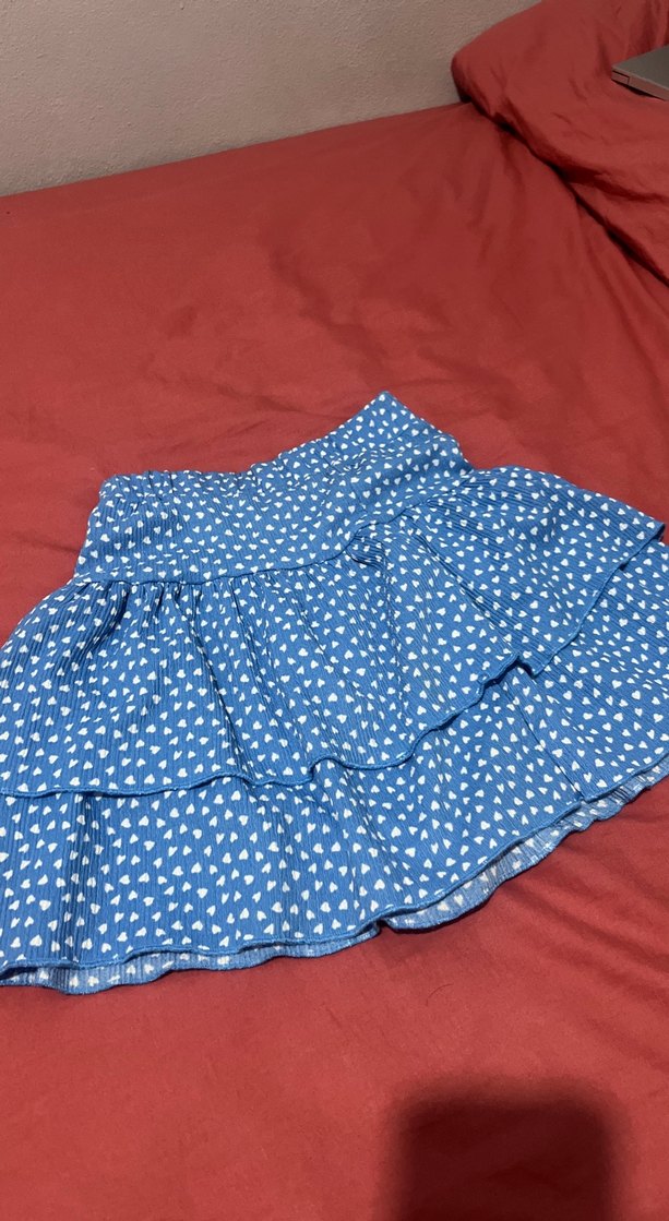 Mavi Renkli Fırfırlı Midi Etek - Görsel 3