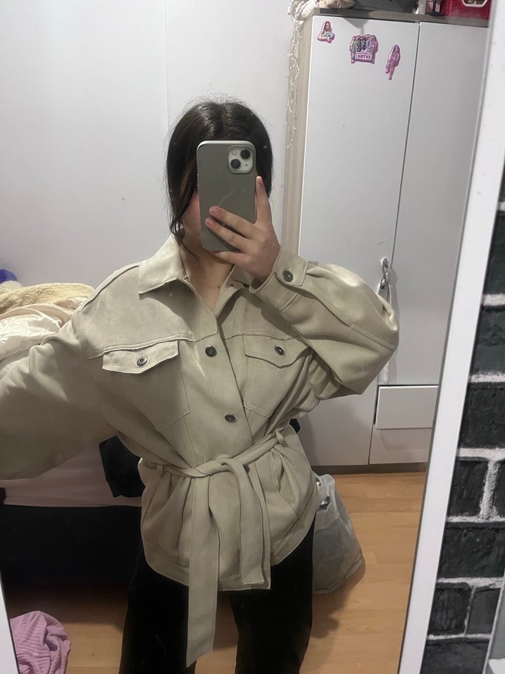 Düğmeli Bej Midi Deri Kadın Kaban - Görsel 3