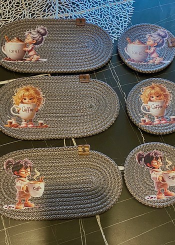 Bohem Tarzı Kahve Temalı El Yapımı Bardak Altlıkları - Görsel 3