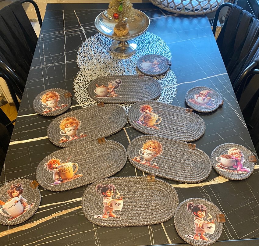 Bohem Tarzı Kahve Temalı El Yapımı Bardak Altlıkları - Görsel 4