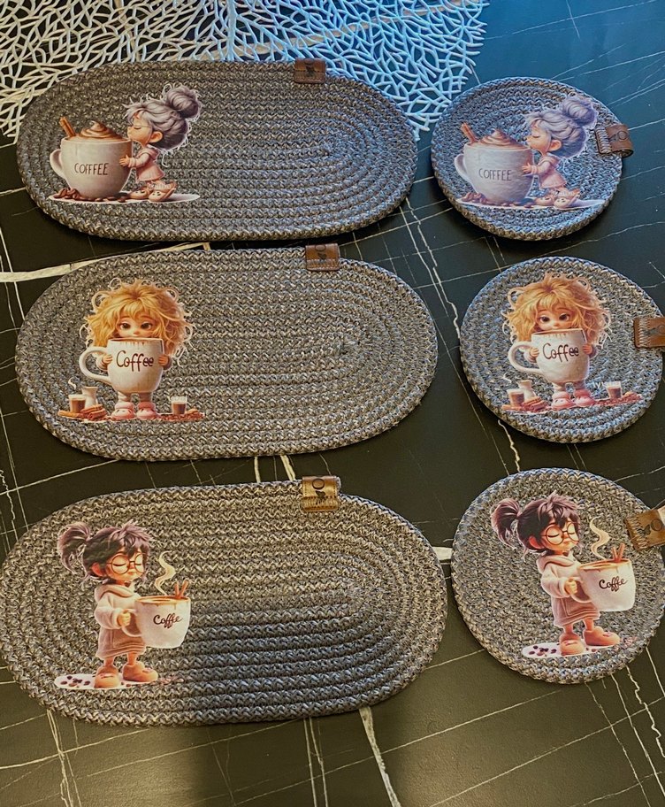 Bohem Tarzı Kahve Temalı El Yapımı Bardak Altlıkları - Görsel 3