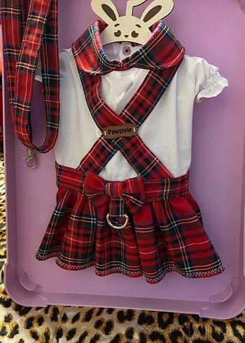 Renkli Baskılı Kırmızı Köpek Göğüs Tasmalı elbise - Görsel 4