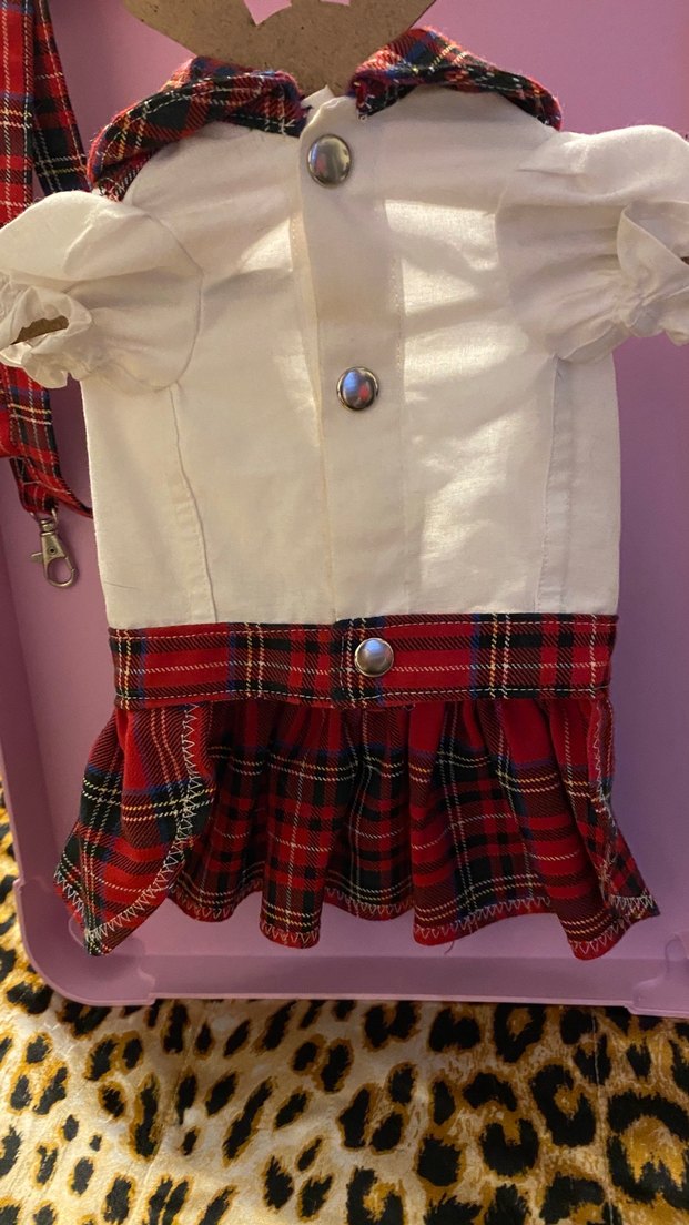 Renkli Baskılı Kırmızı Köpek Göğüs Tasmalı elbise - Görsel 5