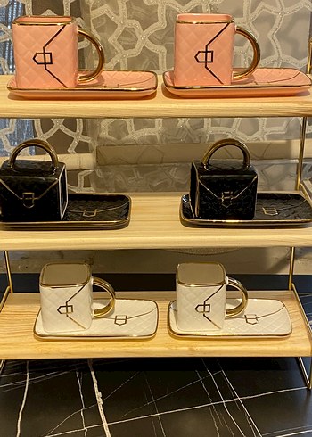 Beyaz Altın Detaylı 2'li Fincan ve Tabak Seti - Görsel 5