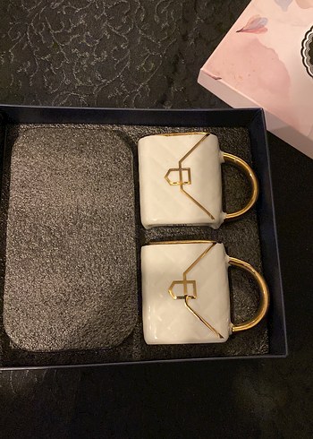 Beyaz Altın Detaylı 2'li Fincan ve Tabak Seti - Görsel 2