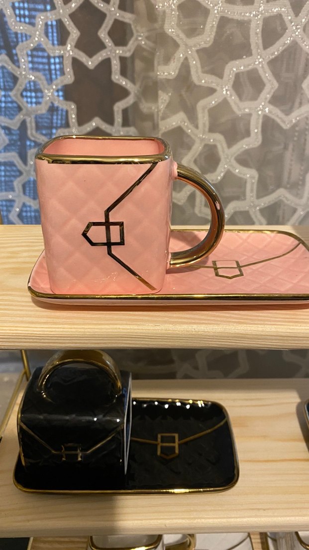 Beyaz Altın Detaylı 2'li Fincan ve Tabak Seti - Görsel 4