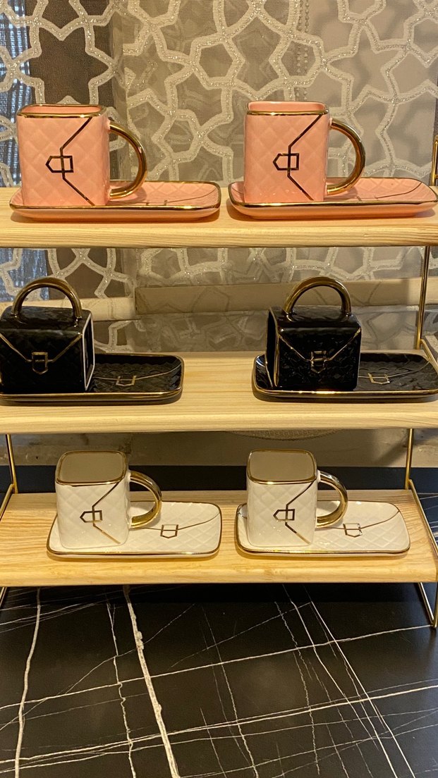 Beyaz Altın Detaylı 2'li Fincan ve Tabak Seti - Görsel 5