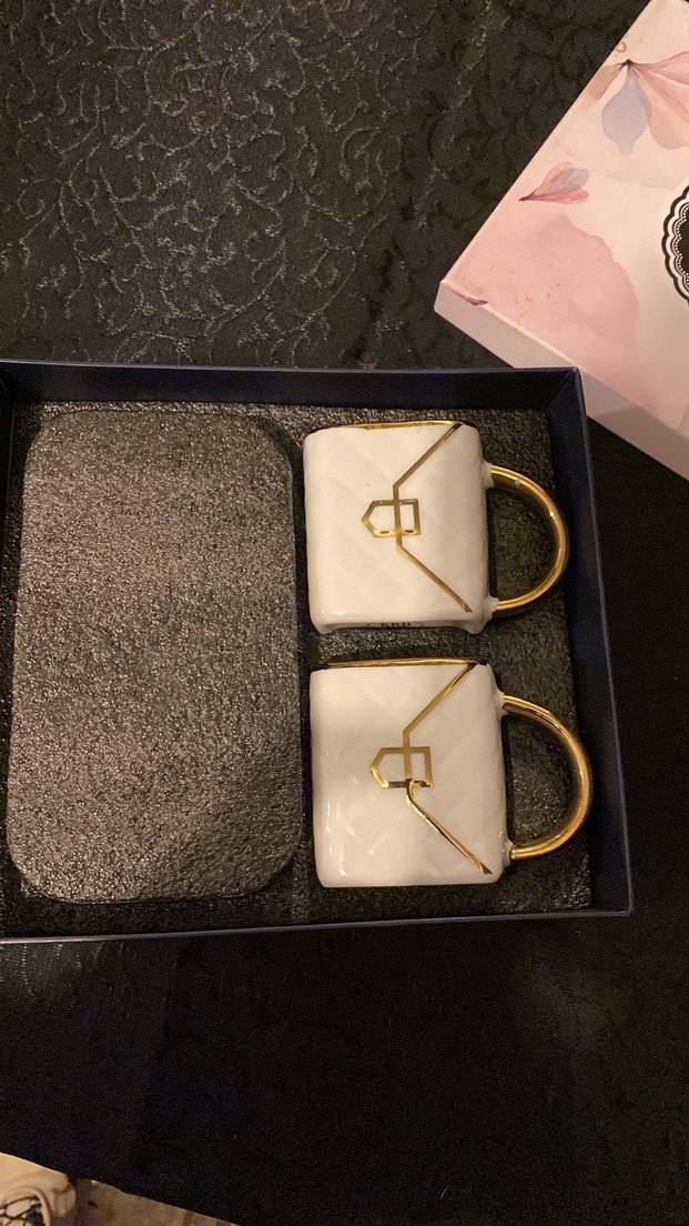 Beyaz Altın Detaylı 2'li Fincan ve Tabak Seti - Görsel 2