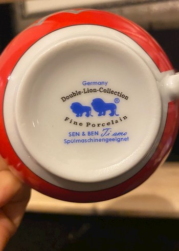 Kırmızı Kalp Desenli İkili Fincan ve Tabak Seti - Görsel 3