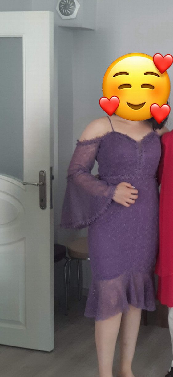 Mor Dantel Detaylı Uzun Straplez Elbise - Görsel 2